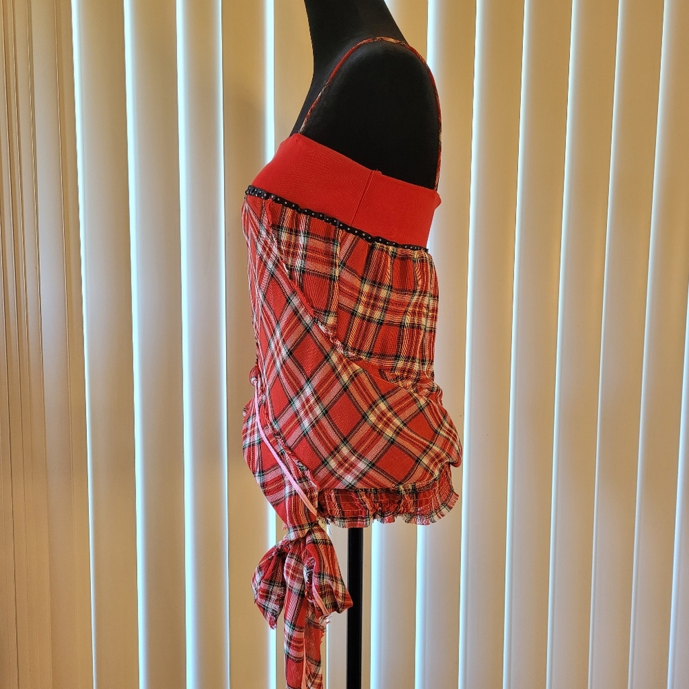 Red Plaid Strapless Top - Picture 6 of 13